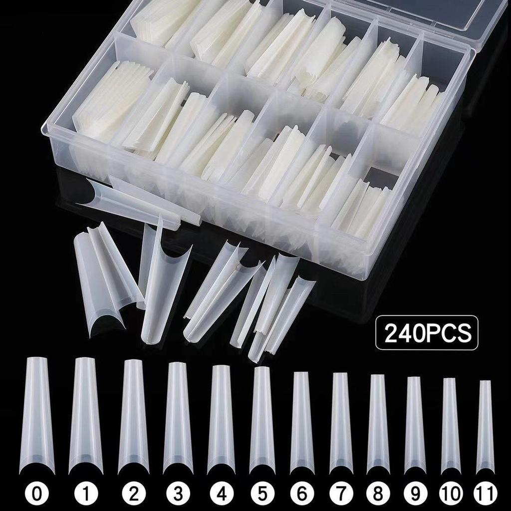 Long Denim Flat-Top French Nail Tips - 240 Pieces | Thin False Nail Supplies for Beauty and Pet Grooming
