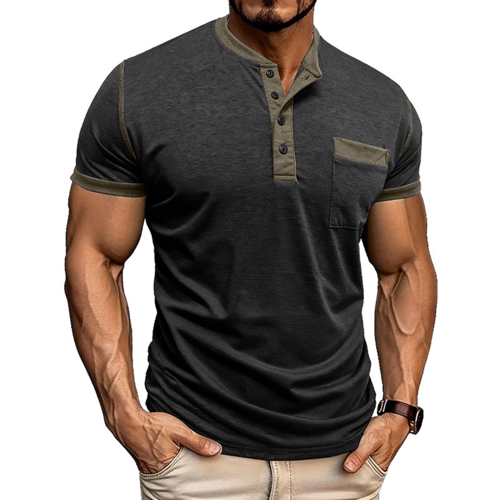 Men s Multi-color  Shirt Short-sleeved Casual Pocket T-shirt L