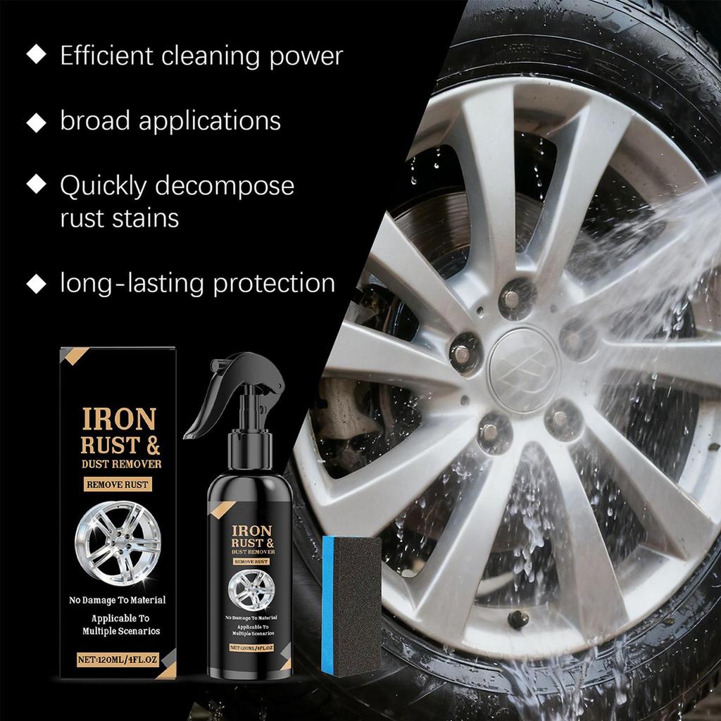 Car Rim Cleaner 4fl.oz Iron Aluminium Remover with Sponge Rim Cleaner Spray for Truck Automotive Motorcycle RV Brake Dust Rust