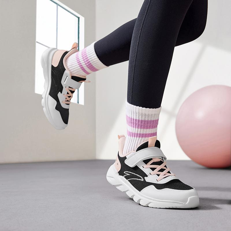 Anta Kids Vitality Synthetic Leather Mesh Fashion Simple Comfortable Versatile Sneakers Kids Sneakers Black White Pink A22435566-6