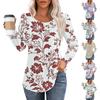 Women's Fashion Casual Pleated Round Neck Vintage Floral Print Long Sleeve T-Shirt Top
