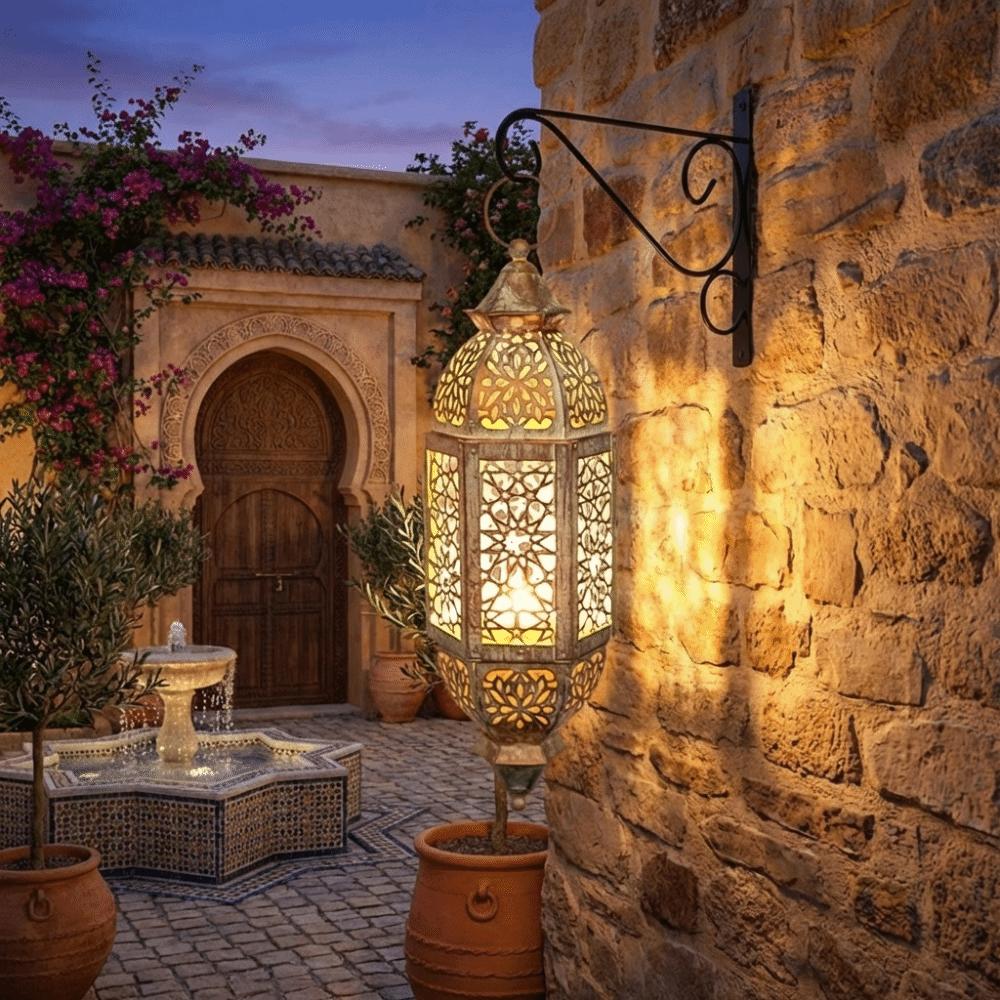 Marocký styl Vintage dutý svícen Kovový rám Dekorativní větrná lampa Držák na svíčku Luxusní stojan na svíčku Ložnice