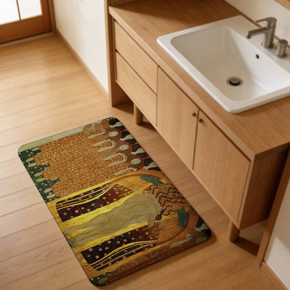 Gustav Klimt The Kiss Soft Hallway Carpet Non-Slip Laundry Room Mat Laundry Decor Balcony Child Living Room Toilet Rug