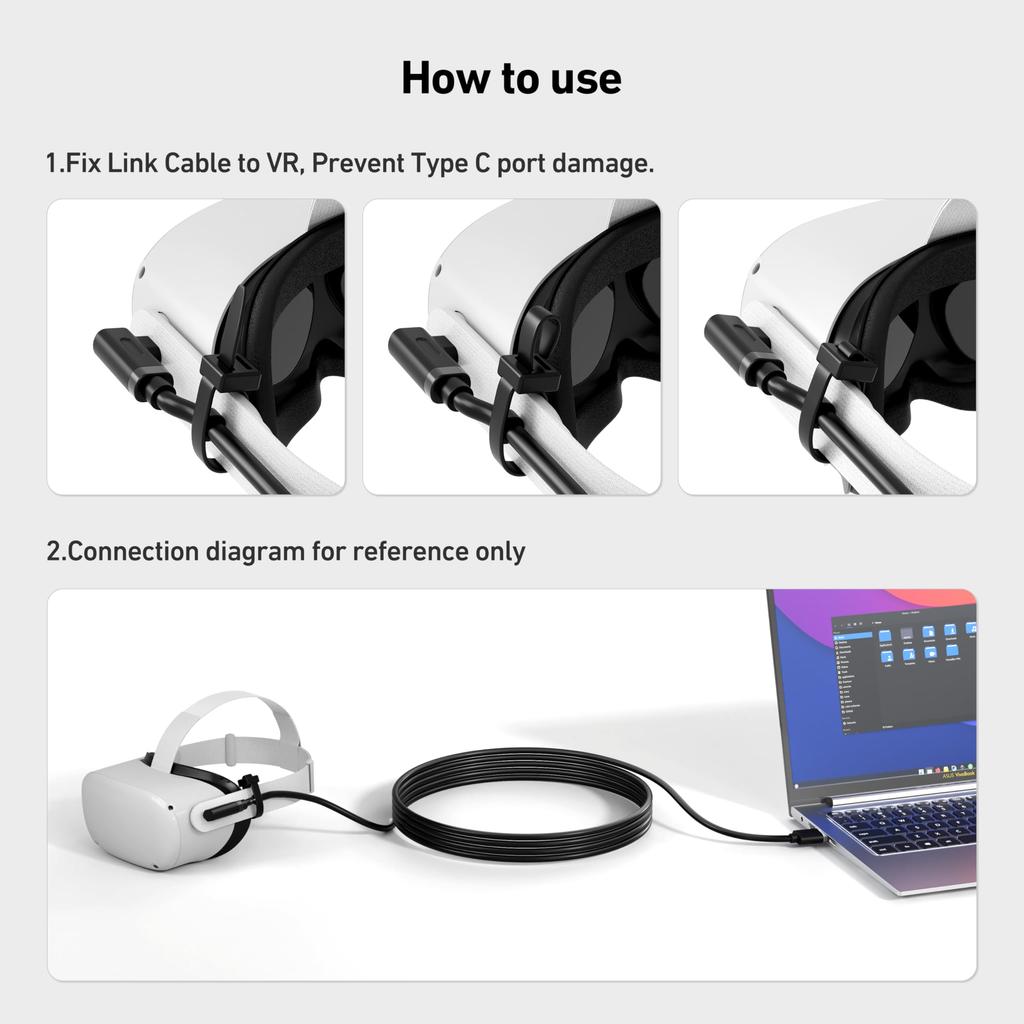 XZXWZX Cavo di collegamento 5M compatibile con accessori Meta/ 3/Quest 2/PICO 4 e PC/Steam VR, cavo USB 3.0 a USB C a ricarica rapida, trasferimento dati PC ad alta velocità, Nero
