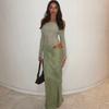 JY summer new long dress, European and American style temperament sexy one-word shoulder mesh hollow dress women