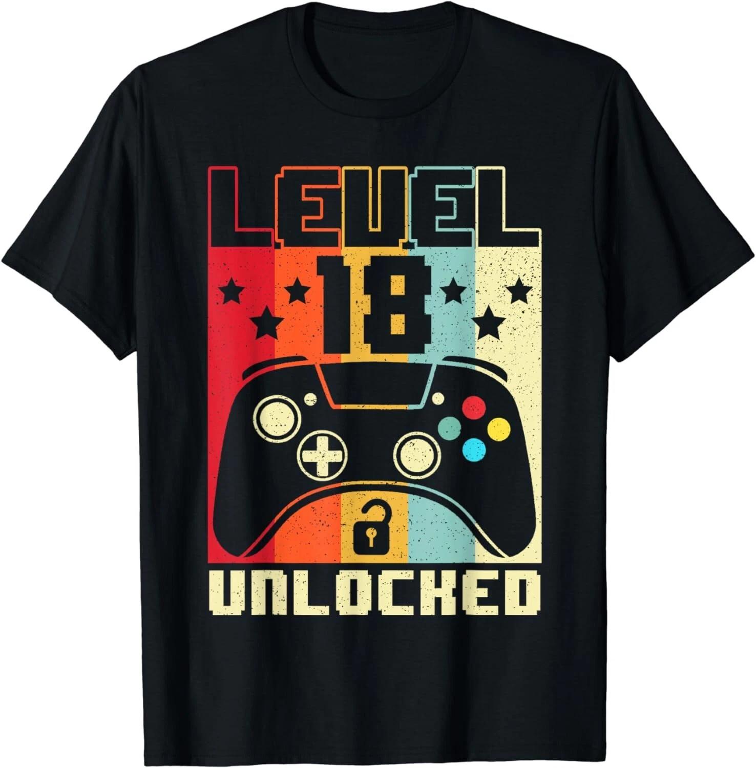 Level 18 Unlocked Shirt Funny Video Gamer 18th Birthday Gift Unisex T-Shirt 4XL