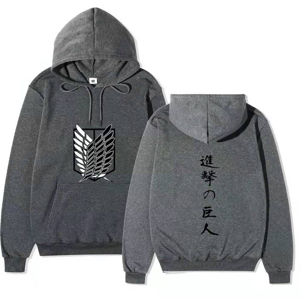 Attack On Titan Wings Of Freedom Hoodie Unisex Fleece Sweatshirt Front Logo Back Japanese Text Print Autumn Winter Pullover