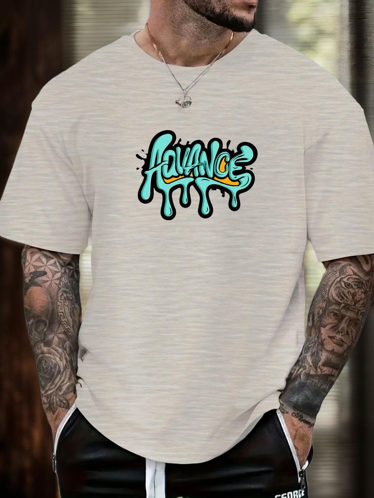 2025 Summer Essential Mens Streetwear Casual Tshirt Vibrant Artistic Graffiti Advance Drip Print 100 Cotton Short Sleeve Top