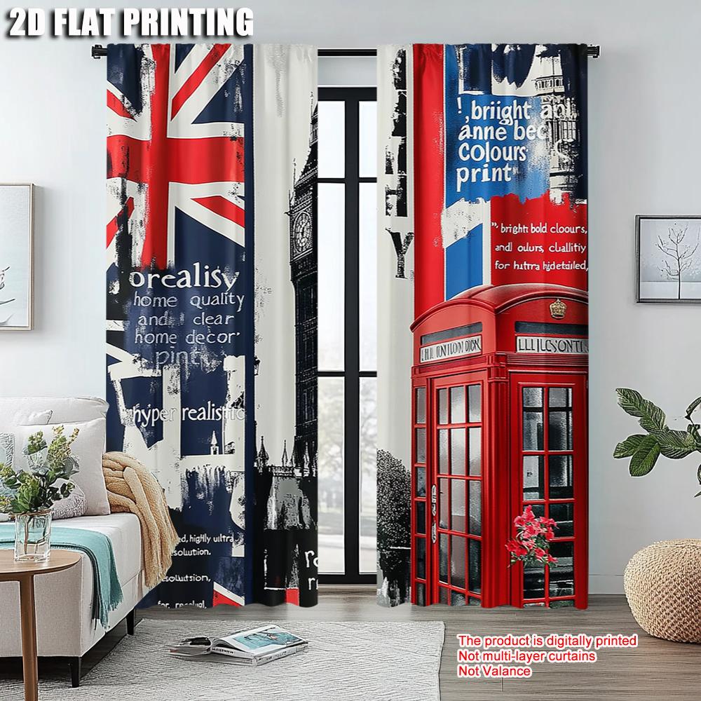 Spring Summer Curtains London Big Ben Phone Booth Yarn Durable Polyester Fabric Holiday Ldeal Kitchen Curtain Set Of 2 Made Washable Window Ready