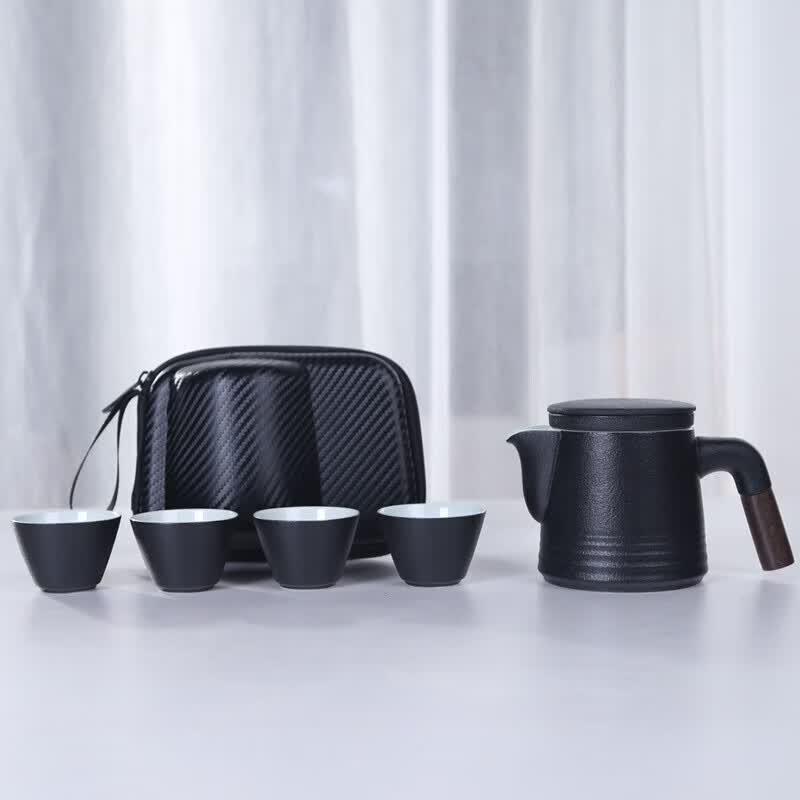 Chaxun Ceramic Travel Tea Set with Bamboo Tray