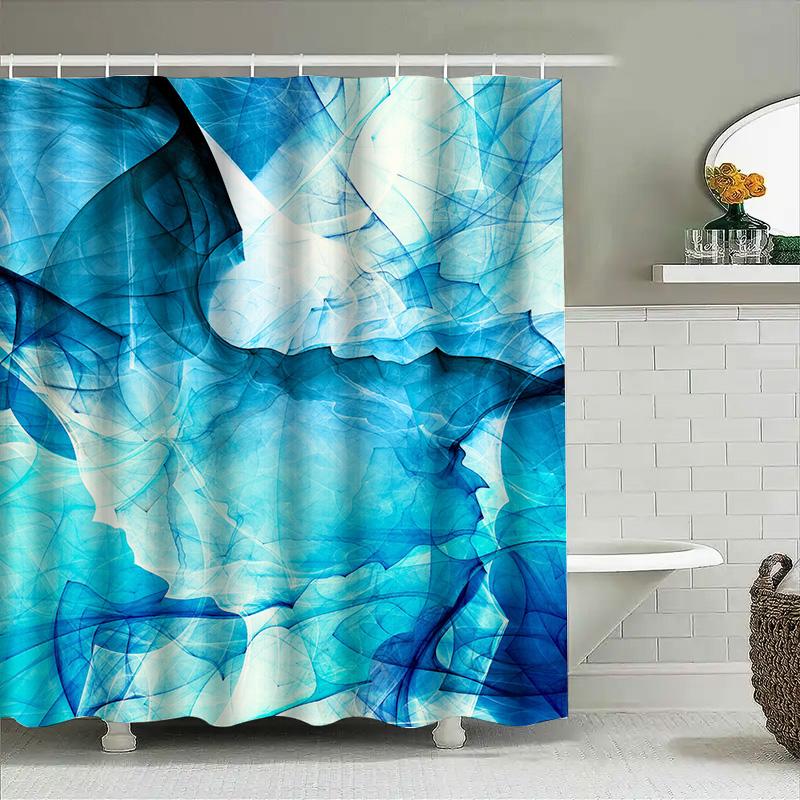 Blue Flowery Shower Curtain Waterproof Bathroom Decor Home Textile Artistic Privacy Cover This Keyword-Packed Title Captures Bot
