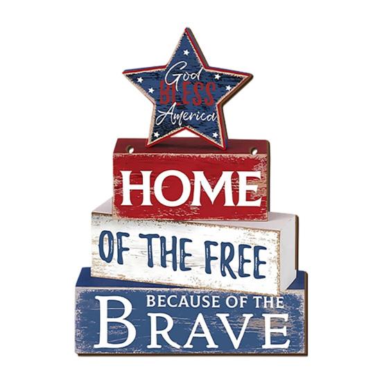 Wooden Independence Day Sign Hanging Decor, Vintage American Flag Patriotic Wall Plaque with God Bless America for 4th of July Party, Farmhouse