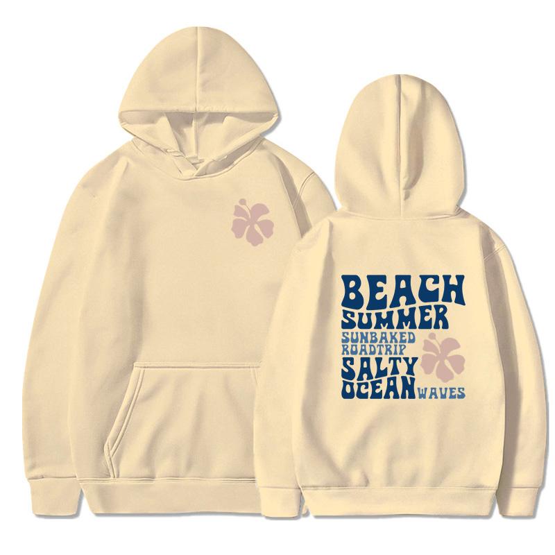 2024 Mode Floral Buchstaben Hoodie Damen Strand Sommer Salzig Ozeanwellen Grafik Kapuzenpullover Locker Langarm Ästhetik Sweatshirts
