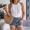 QICED Summer Solid Color Braided Button Sleeveless Top Vacation Knitted Sweater Women's Wear