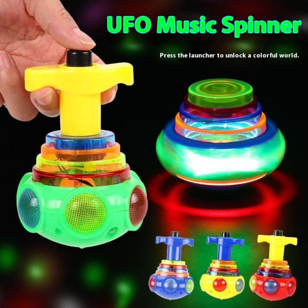 UFO gyro colorful cartoon gyro music rotating outdoor lights children's flash toys