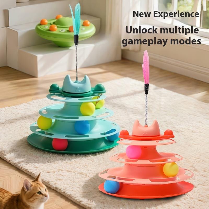 Interaktives Katzenspielzeug Feder Drehbar Haustier Katze Drehteller Bälle Intelligenztraining Katze Unterhaltungsplatte Kätzchen