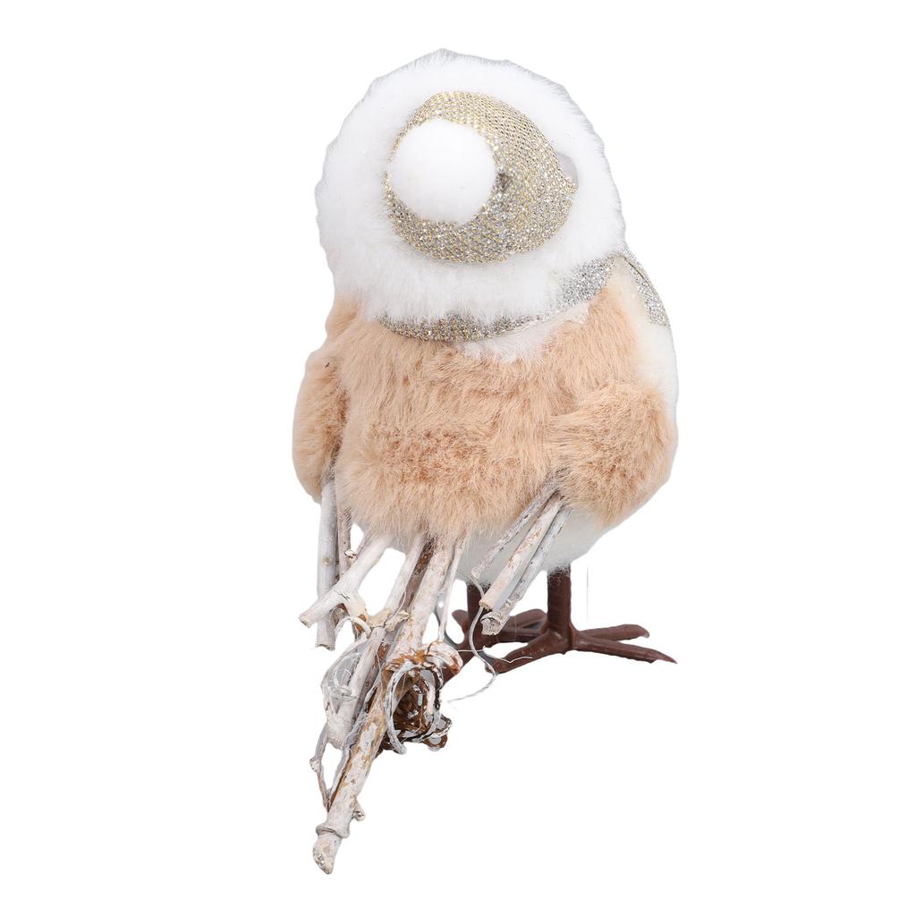 Bird Ornament with Hat Scarf Champagne Color Hanging Foam Bird Pendant Xmas Decoration for Xmas Tree
