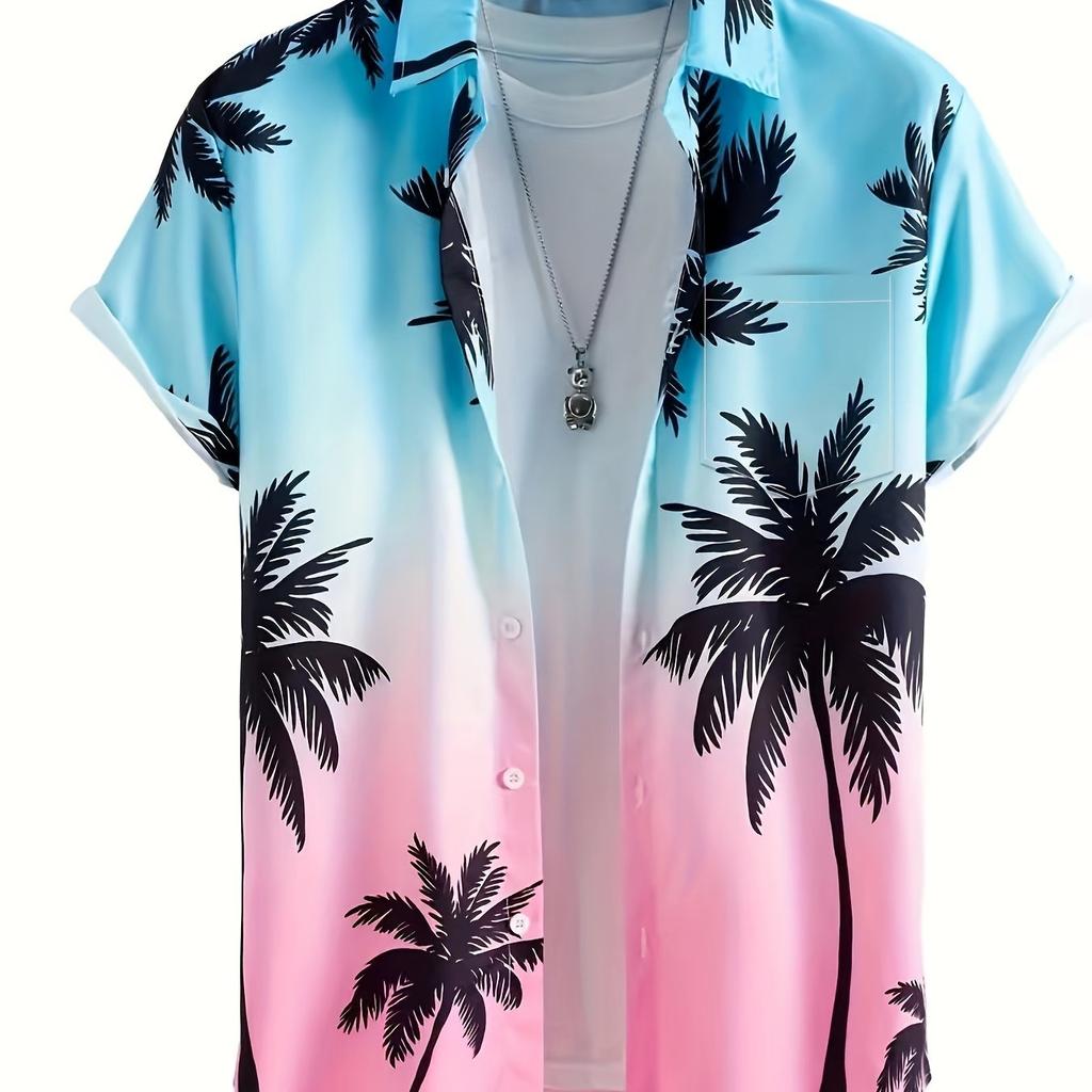 New summer fashion men's digital printed casual loose short sleeved shirt, Hawaiian style