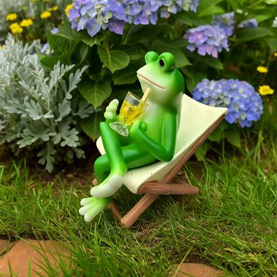 Durable Cute Frog Sit Chair Sculpture Resin Handmade Rocking Chair Frog Statue Decorative Frog Desktop Figurine Landscaping