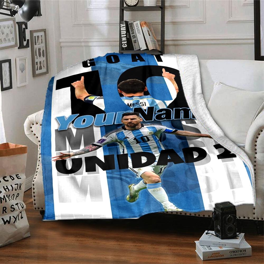 Messi Customize Your Name Blanket Throw Customizable Blanket Comfortable Perfect for Couch Office Chair Chair Livingroom Four Seasons Multipurpose