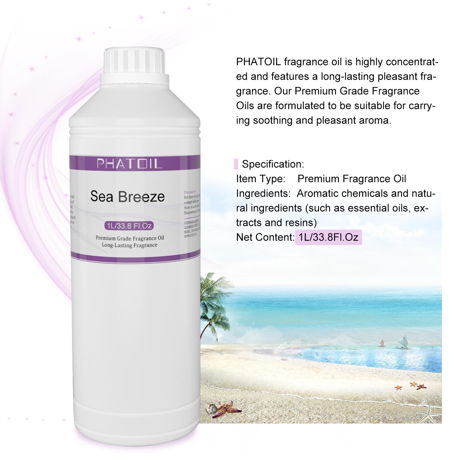 

PHATOIL 1000 мл/33,8 жидких унций Ароматические масла для диффузоров, изготовления свечей, парфюмерии своими руками, освежителей воздуха, идеально подходят для домашнего офиса в автомобиле Sea Breeze