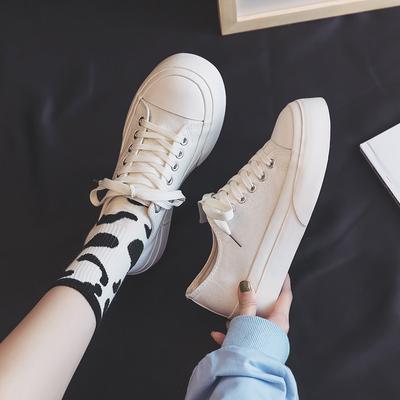 Korean Version Of The Low -Top Thick -Soled Big -Toe Canvas Shoes Bread Shoes Small White Shoes Shoes Increase Japanese Ins Tide Students