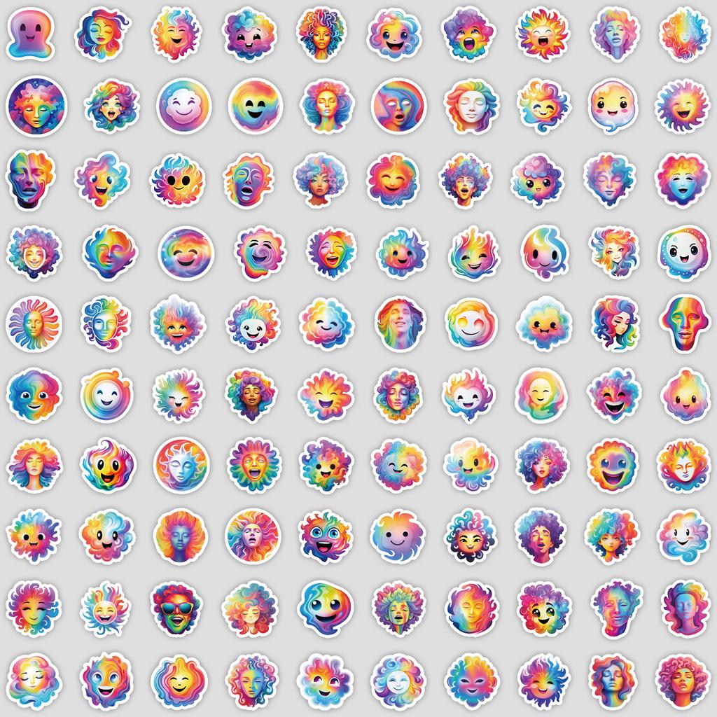 100 Pieces of Cute and Colorful Emoji Doodle Stickers for Water Cups, Waterproof Decorative Stickers for Mobile Phones, Creative Cartoon Stickers