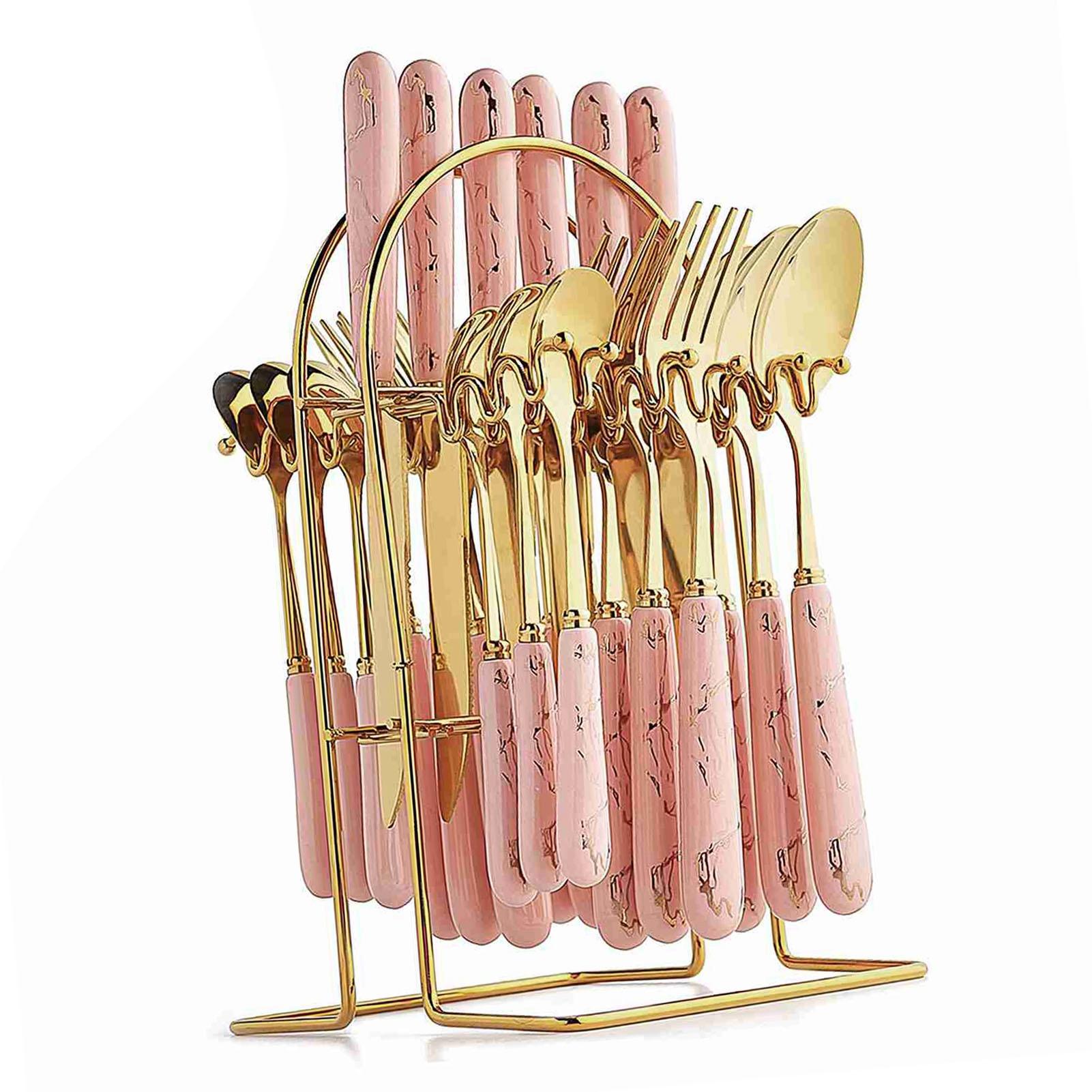 

Набор столовых приборов из 24 предметов из керамической нержавеющей стали Кухонная утварь Посуда Набор столовых приборов с подставкой для дома, ресторана Золотой