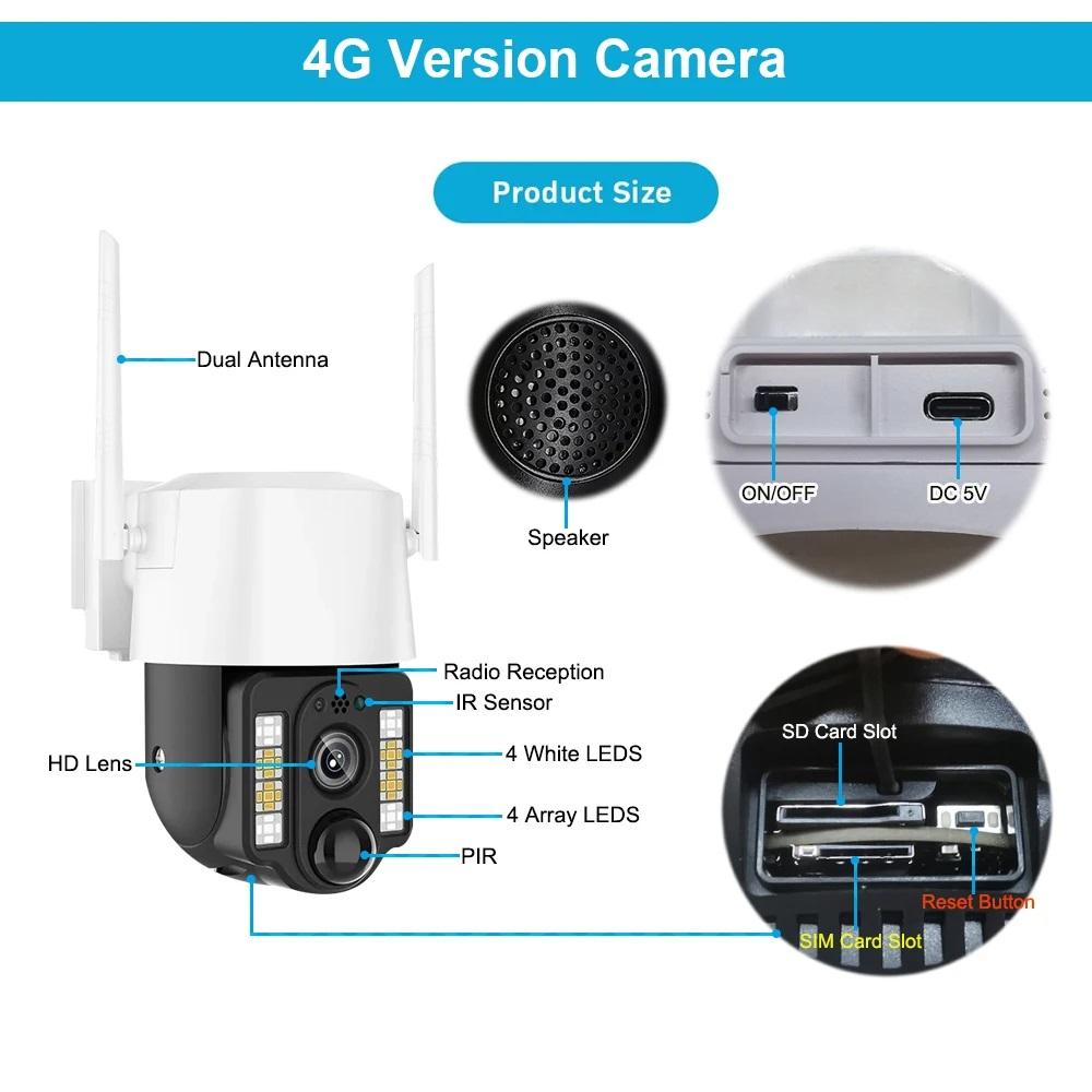 Solar-powered Surveillance Camera, Outdoor Waterproof, Wide-angle 10x Zoom, WIFI/4G Automatic Tracking Security Camera