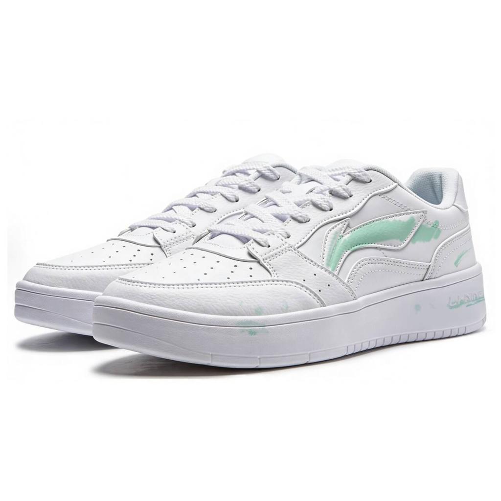 Li Ning Sycee Synthetic Leather Cushioning Low top Skateboard Shoes Men's White Green AGCT339-6(Team1538-)