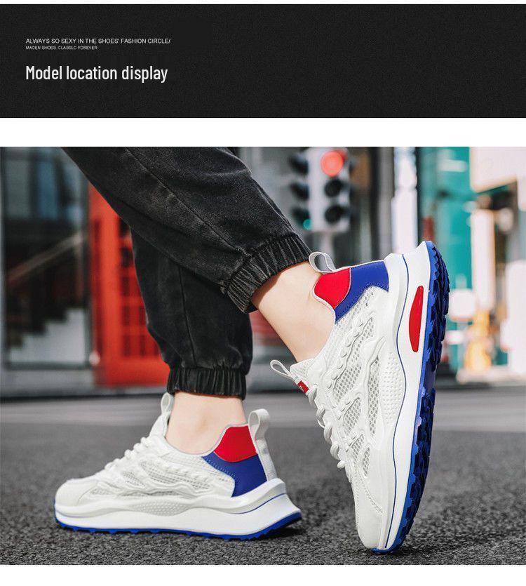 Men's Trendy White Mesh Sneakers - Breathable, Thick-Soled, Casual Dad Shoes