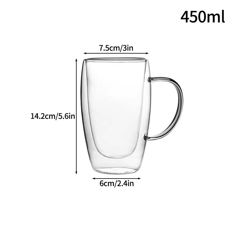 Glass Mug Double Wall Glass Coffee Cup with Handle Milk Water Cup Clear Cups Heat Resistant High Borosilicate Glass Mug