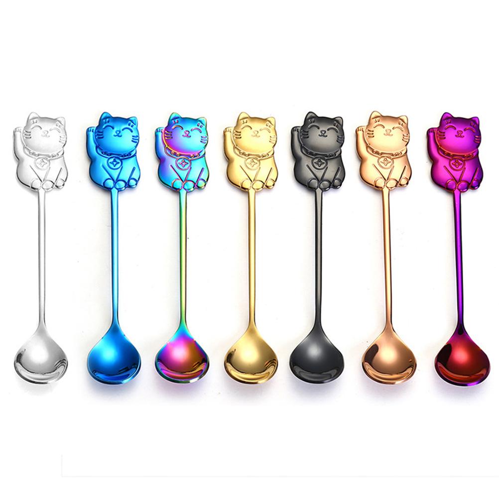 Luck Cat Coffee Stirring Spoon 304 Stainless Steel Colorful Creative Dessert Spoon For Tea Cappuccino Espresso Sugar