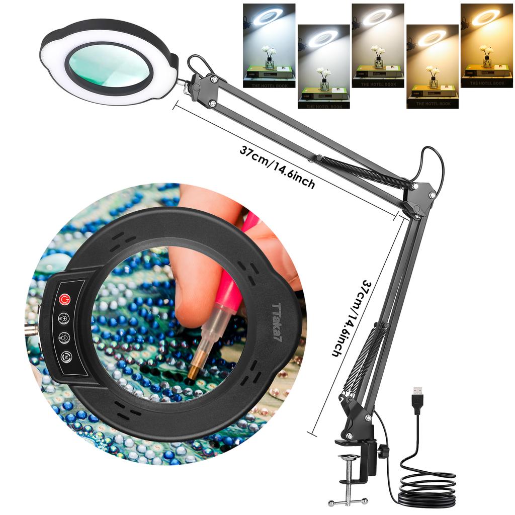 USB Magnifying Glass with 3-Color LED 72 LEDs 8X/10X Powerful Light for Soldering Iron Repair Desk Lamp Skin Care Beauty