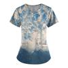 Plus Size Printed Scrub Working Uniform Tops For Women's V-Neck Print Short Sleeve Fun T-Shirts Workwear Tee With Pockets