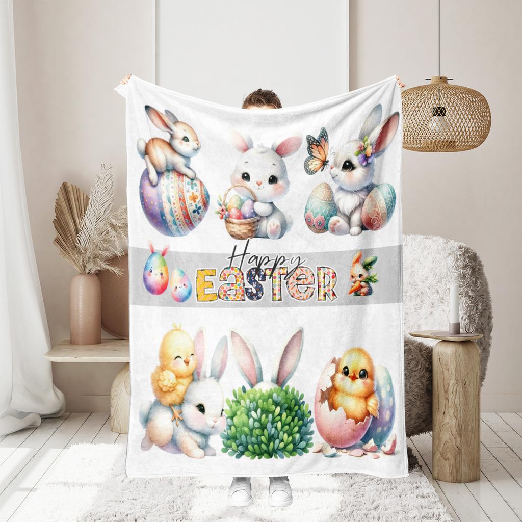 1PC Happy Easter Celebration Pattern Flannel Blanket,Soft,Skin-Friendly,Warm,Machine Washable,Suit for Sofa, Bed, Office,Camping