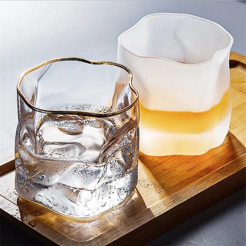 280ml Japanese Twisted Grain Glass Whiskey Cup Niche Water Cup Drinkware Cocktail Vodka Wine Cup Espresso Coffee Mug Milk Cup
