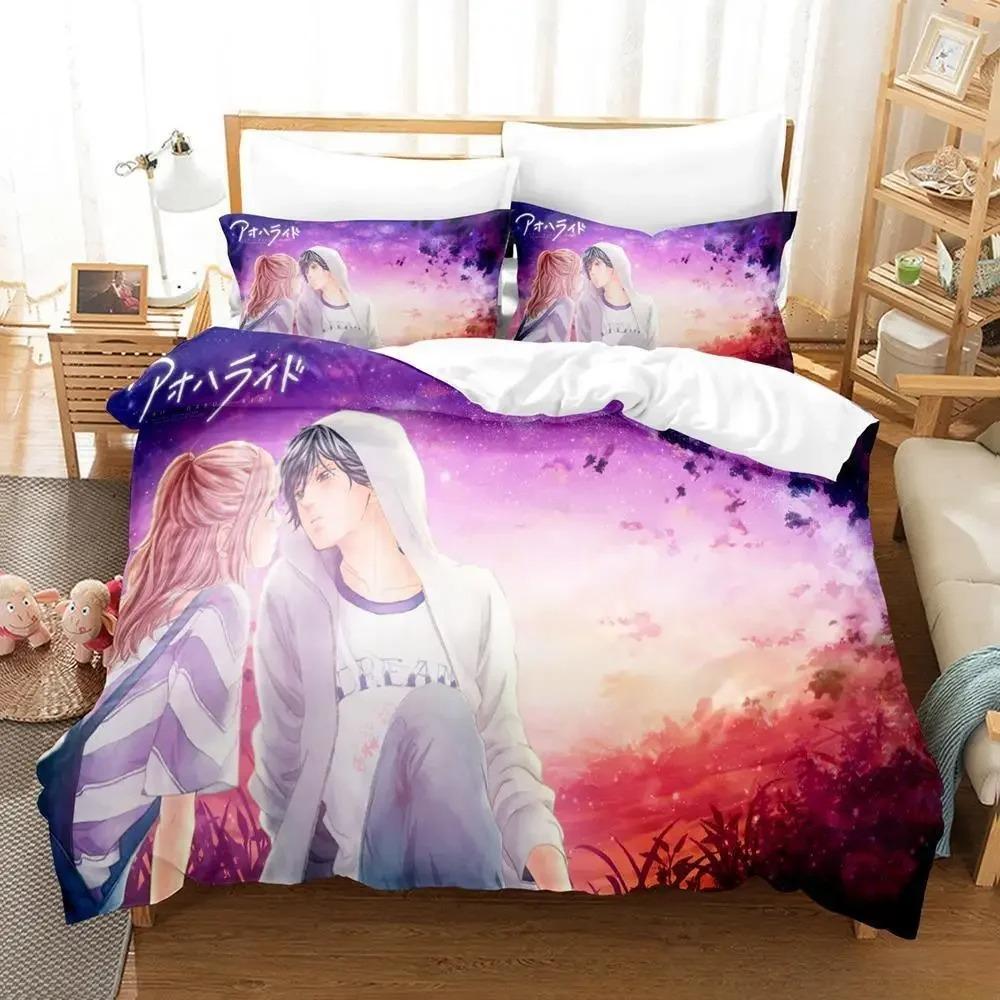 AO HARU RIDE Bettwäsche-Set, Einzel-, Zwillings-, Voll-, Queen- und King-Size-Bettset, Schlafzimmer für Erwachsene und Kinder, Bettbezug-Set, 3D-Druck, Anime-Bettlaken-Set