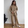 Russian turtleneck split-ended sweater knitted suit women's European and American loose casual wide-leg pants two-piece set