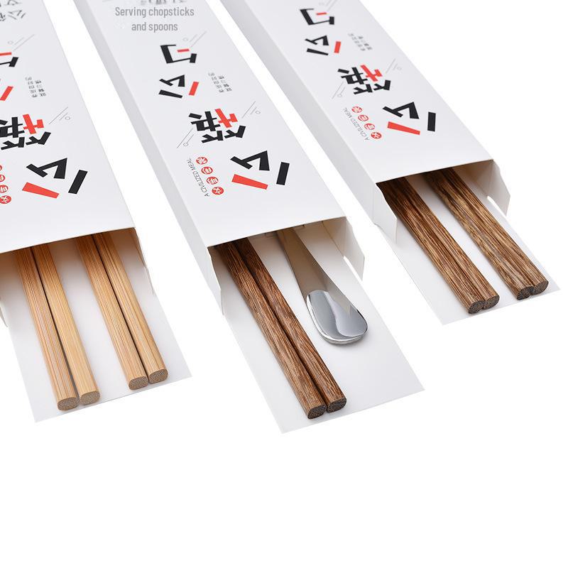Gift Box: Natural Chicken Wing Wood Chopsticks & Spoon Set (Unpainted & Wax-Free)