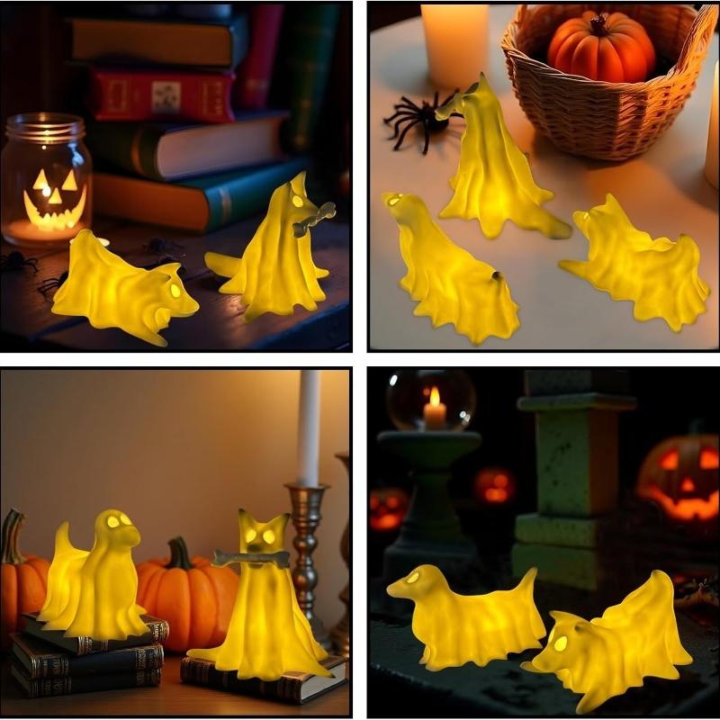 Svítící duch pes Halloween,Duchové psi s LED nočními světly,Halloweenské duchové noční světlo domácí dekorace,Sada duchů psů kancelářský stůl podzimní dekorace