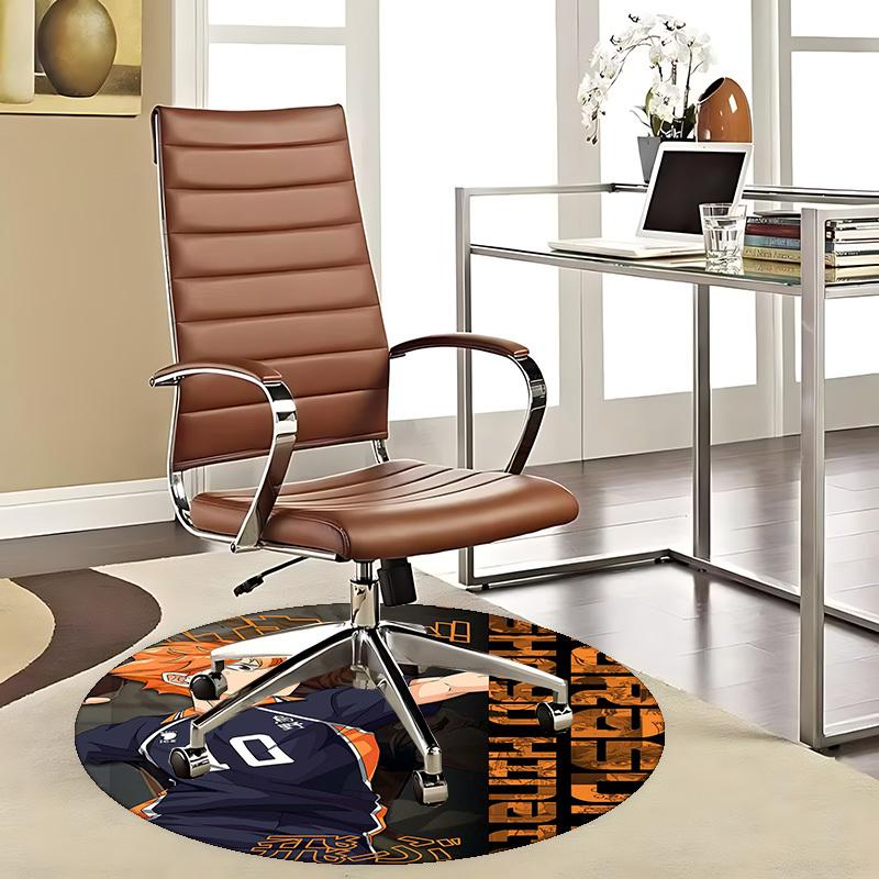 1pc Haikyuu Shoyo Hinata Round Carpet - Anime Design Chair Mat, Non-Slip Rug for Office, Home Decor, Living Room