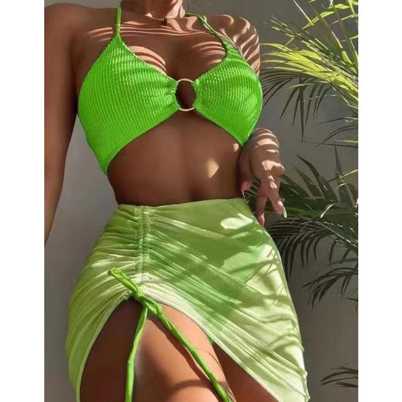 Swimsuit Women's Multi-colored Sexy Skirt Neck Three-piece Swimsuit Bikini