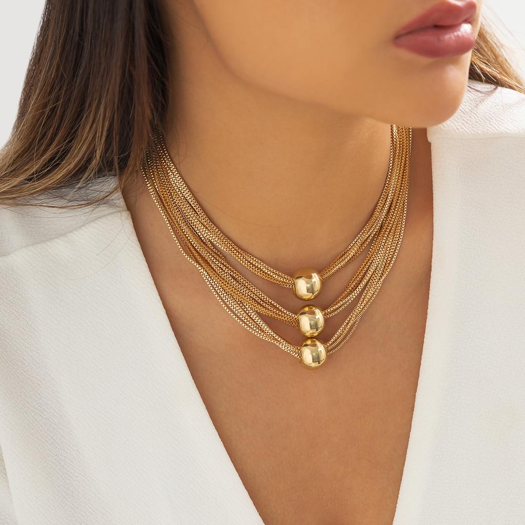Multi Layered Exaggerated CCB Ball Choker Necklace for Women Vintage Chunky Clavicle Chain