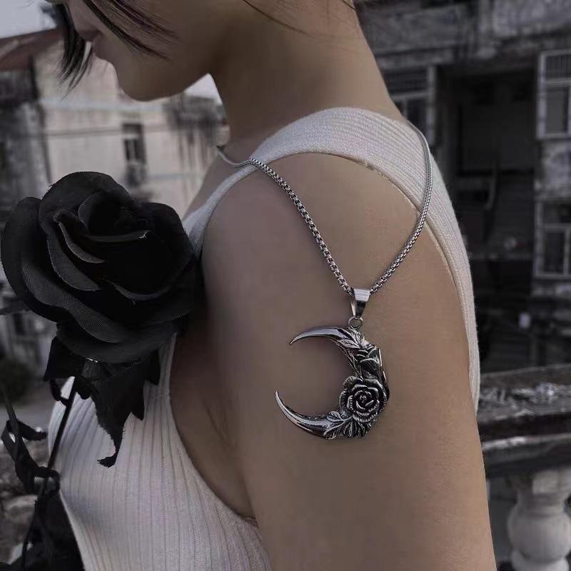 European-American Cross Moon Necklace: Hip Hop Street Style Punk Pendant for Women & Couples