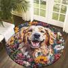 1 Stück Golden Retriever in Blumen Runde Bodenmatte - Rutschfeste Maschinenwaschbare Weiche Matte mit Lebendigem Golden Retriever Blumenmuster