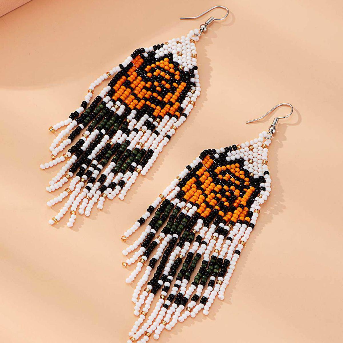 

Handmade Long Tassel Rose Earrings: European & American Fashion, Literary Ethnic Style