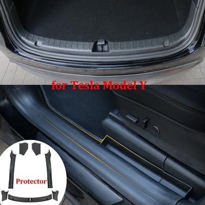 ModelY Protect Accessories for Tesla Model Y 2022 2023 Front Door Sill Trim Protector Cover Trunk Sill Plate Guards TPE Interior