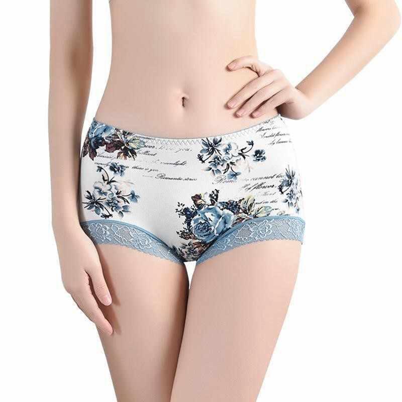 Women Floral Printed Lace High-waisted Briefs