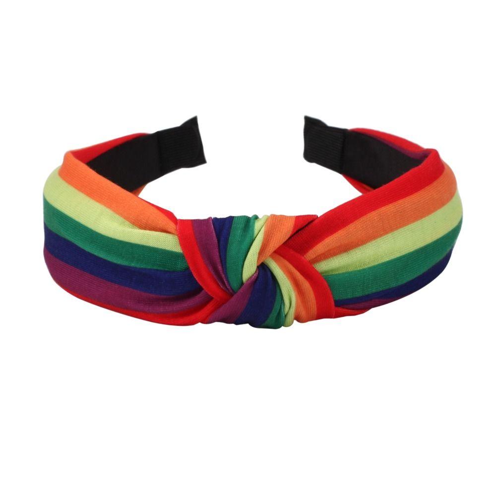 2Pcs Elegant Rainbow Striped Hair Hoop Festive Party Hair Accessory  For Celebrations and Events
